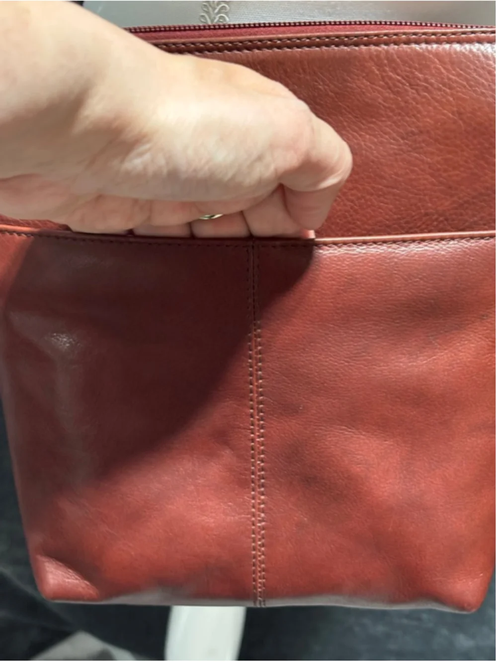 ili New York marbled Red Genuine Leather Crossbody Mini Sac Organizer BAG EUC